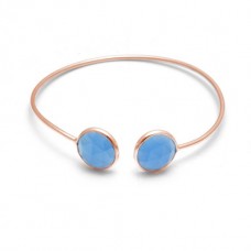 Blue Chalcedony Round Gemstone Bezel Bracelet 